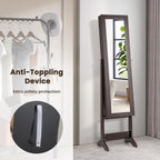 COSTWAY Jewelry Armoire Cabinet, Standing Jewelry Organizer with Full-length Mirror & 3 Adjustable Angles, Large Storage Capacity Jewelry Cabinet for Bedroom, Dressing Room (Coffee)