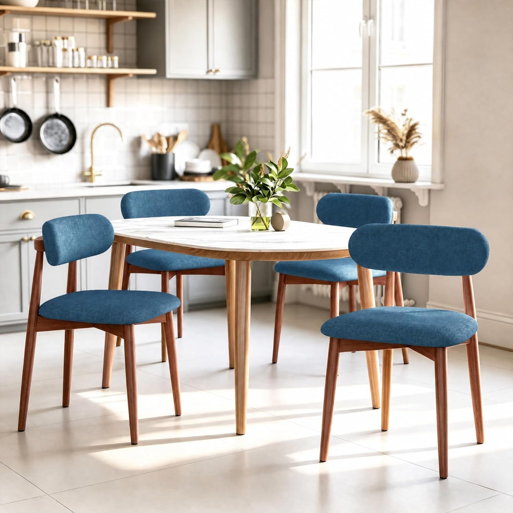 Wooden Dining Chairs Set of 4, Mid Century Modern Upholstered Kitchen Chairs ...
