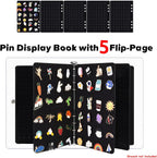5 Pages A5 Enamel Pin Display Book, Pins Collection Storage Organizer Book,Clear PVC Cover, Portable Travel Pin Display Book for Brooch Collectors (Not Include Accessories).Black