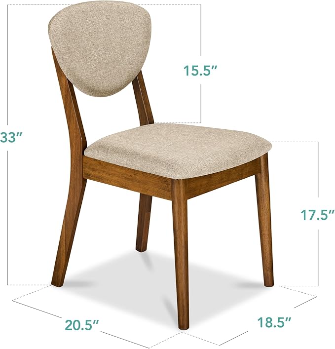 Best Choice Products Dining Chairs Set of 2, Mid-Century Modern Upholstered Wood, Armless w/Seat Cushion, Padded Backrest - Walnut/Oatmeal