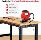 Work Bench with Wheels 48 x 20 Inch Heavy Duty Rubberwood Tabletop Garage Workbench Adjustable Height Work Table with Pegboard, Power Outlets for Woodworking Shop, Home, Office