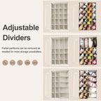 Shoe Organizer for Closet, Foldable Shoe Box with Adjustable Dividers and Clear Cover, Space Saving Shoe Storage Organizer Cabinet with Reinforced Handles, Fits 20 Pairs, Beige TP10Y
