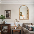 Gold Arched Mirror, 24"x36" Arch Vanity Mirrors for Bathroom, Metal Beaded Frame Decorative Accent Mirror, Ornate Vintage Mirrors for Fireplace Bedroom Living Room Hallway Entryway