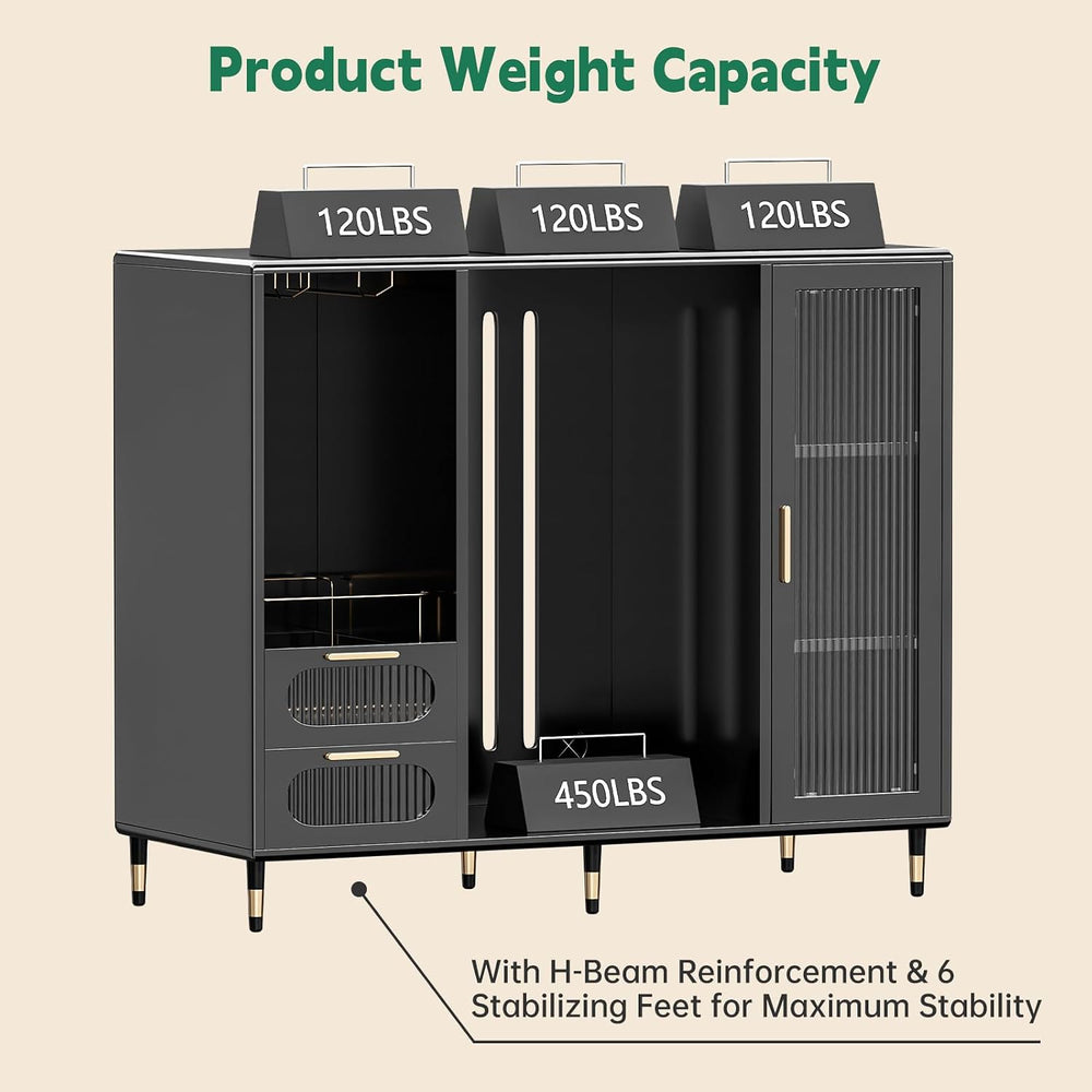 AUN Metal Large Coffee Bar Cabinet with Fridge Space ,Fridge not included