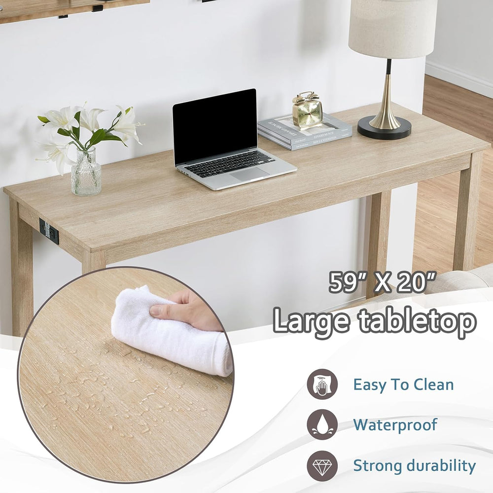 59" Counter Height Bar Table Set with Power Outlet, Industrial Breakfast...