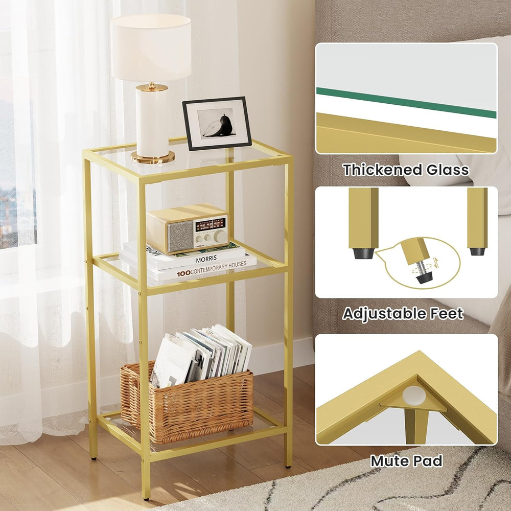 Side Tables Set of 2, Tempered Glass End Table with Metal Frame, 3-Tier Small...