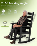 GREENVINES Outdoor Rocking Chairs Set of 2, HDPE Porch Rockers, Black | Big & Tall | Heavy Duty Patio Rocker Chair | All Weather | Low Maintenance | 350LBS Capacity for Balcony Garden Backyard