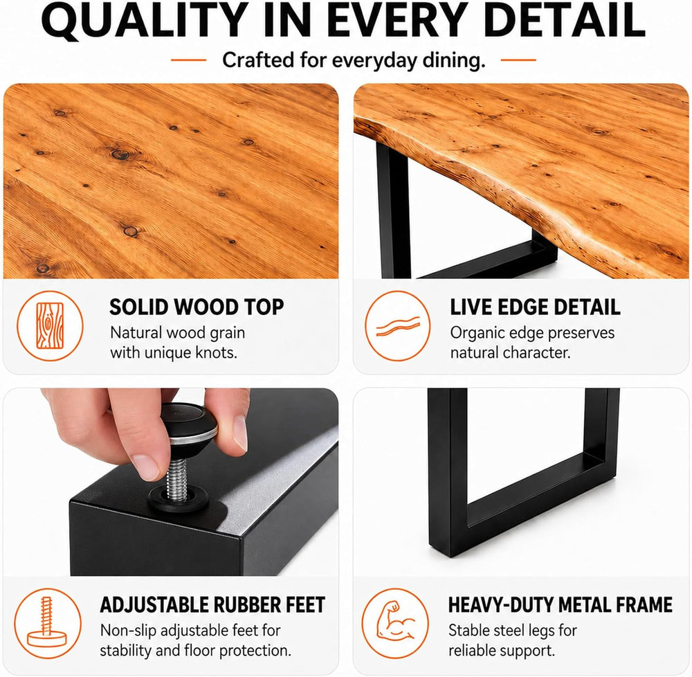 Farmhouse Live Edge Dining Table, Solid Wood Dining Table with 2" Table ...