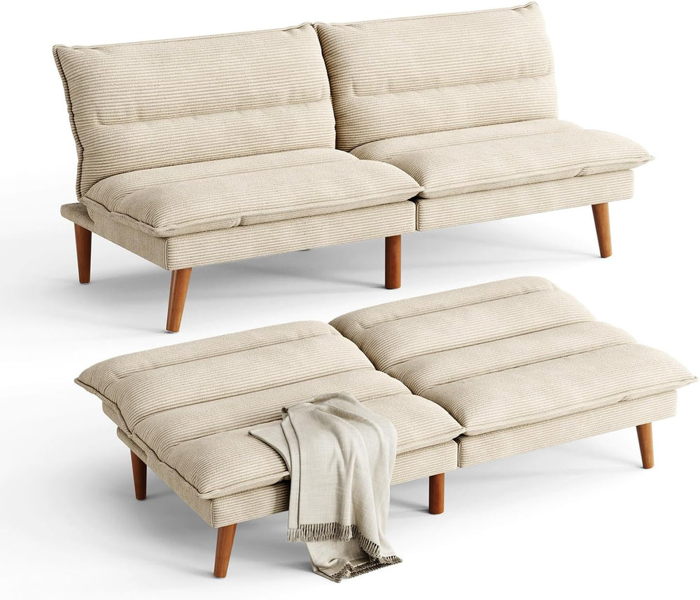 LINSY 71 Inch Futon Sofa Bed Corduroy Futon Couch with Adjustable Backrest, C...