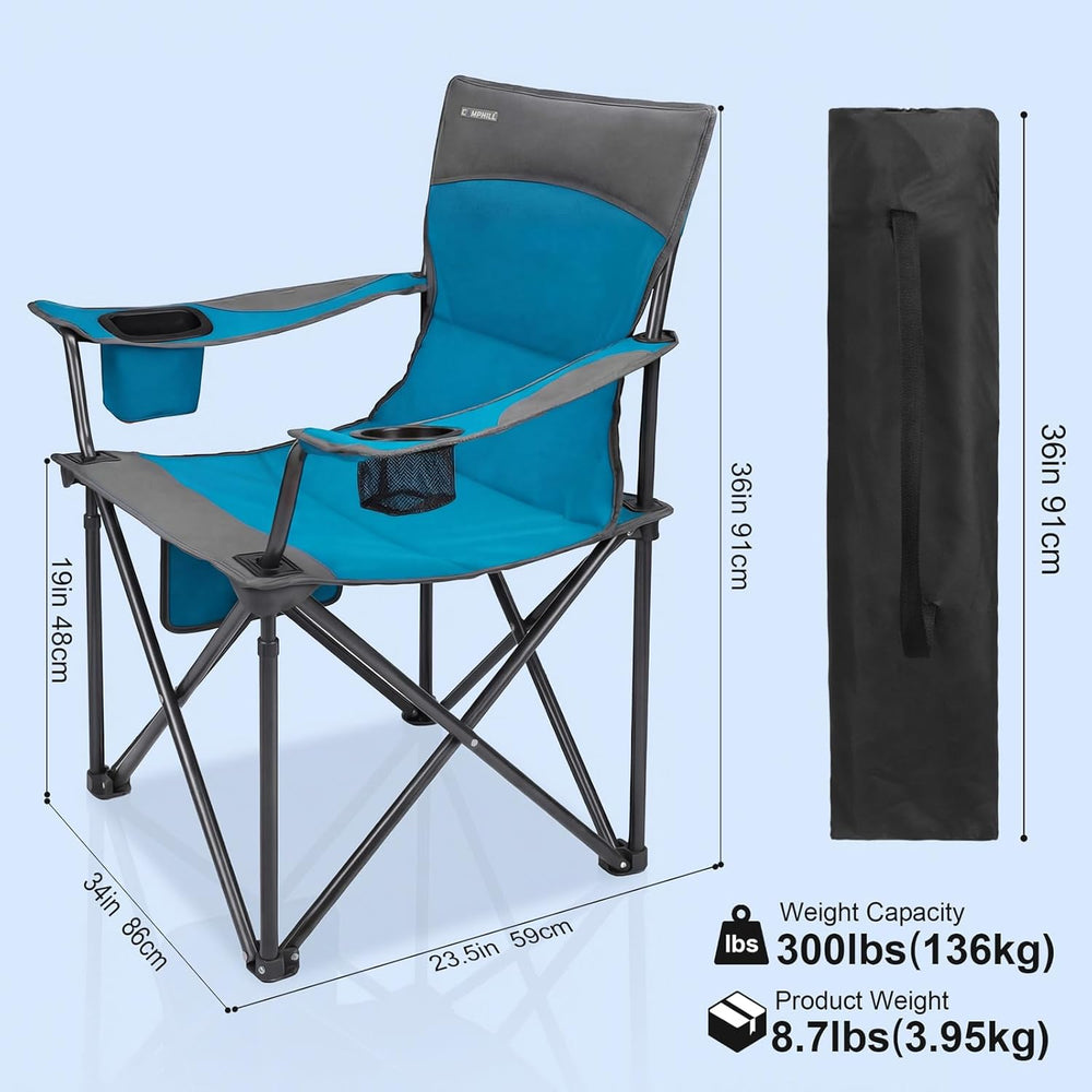 Oversized Camping Chair for Adults - 2 Pack Padded Lawn Chairs with Cup Holde...