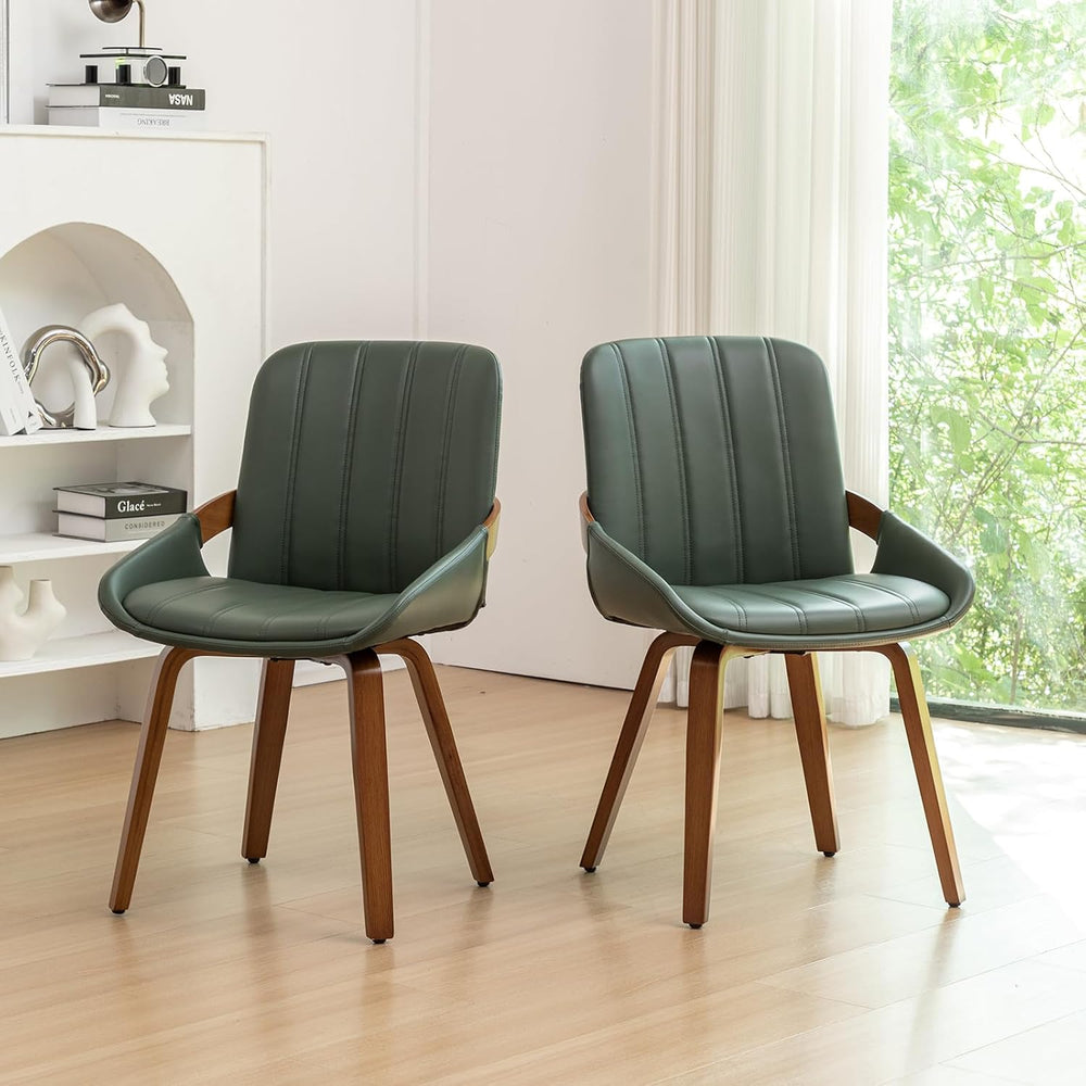 Mid Century Modern Dining Chairs Green Accent Leather Kitchen Chairs,4PCS