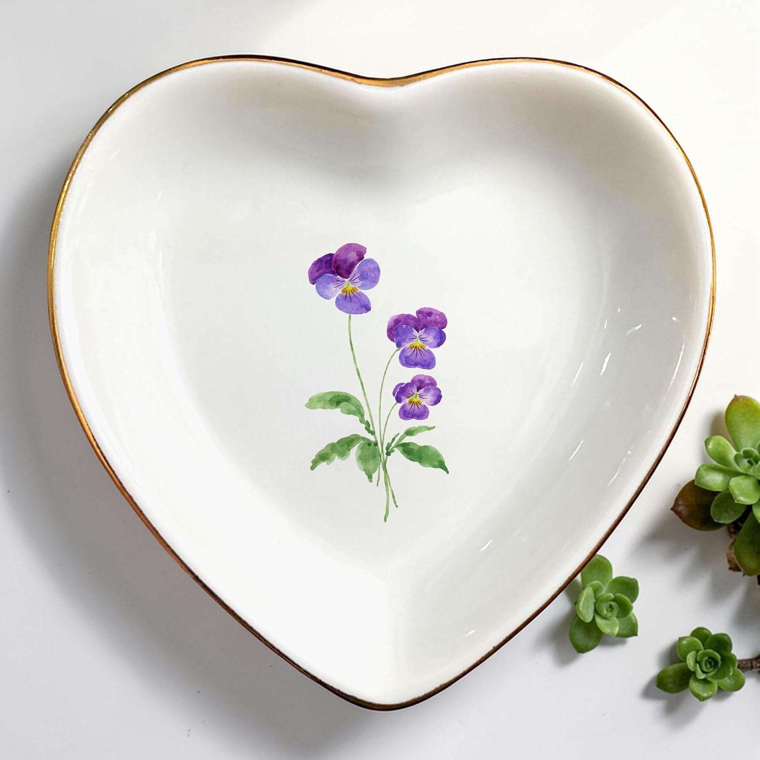 Birth Month Flower Ring Jewelry Dish Tray-Floral Ring Holder for Hippie,Nature,Pace-Birthday Gifts for Mom,Mother-in-law,Step Mom,Aunt,Grandma,Sister,Friends (2 - February (Viole))