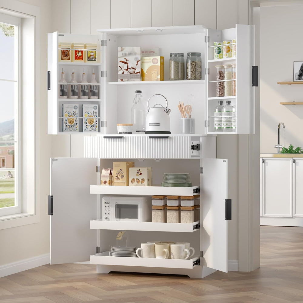Modern Kitchen Pantry Cabinet, 71" Height Tall Freestanding Cupboard wit...