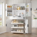 Freestanding Kitchen Pantry with Striped Dawer, 3 Ajustable Shelves, 2 Double Doors with 4 Shelves, Rectangular Storage Cabinet, Modern Minimalist, for Living Room, Dining Room, White