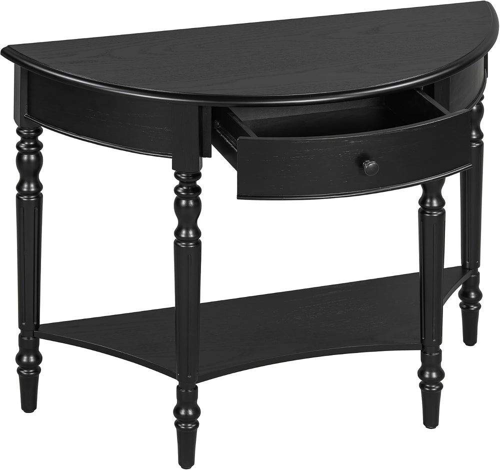 LUMISOL Half Moon Entryway Table with Drawer & Shelf, Black | Rustic Cons...