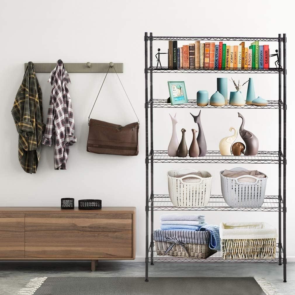 Meet perfect 6-Tier Wire Shelving Unit, 72" H x 42" W x 16" D Heavy Duty Metal Storage Shelves, 1500LBS Total Weight Capacity Adjustable Standing Shelf Rack with Leveling Feet