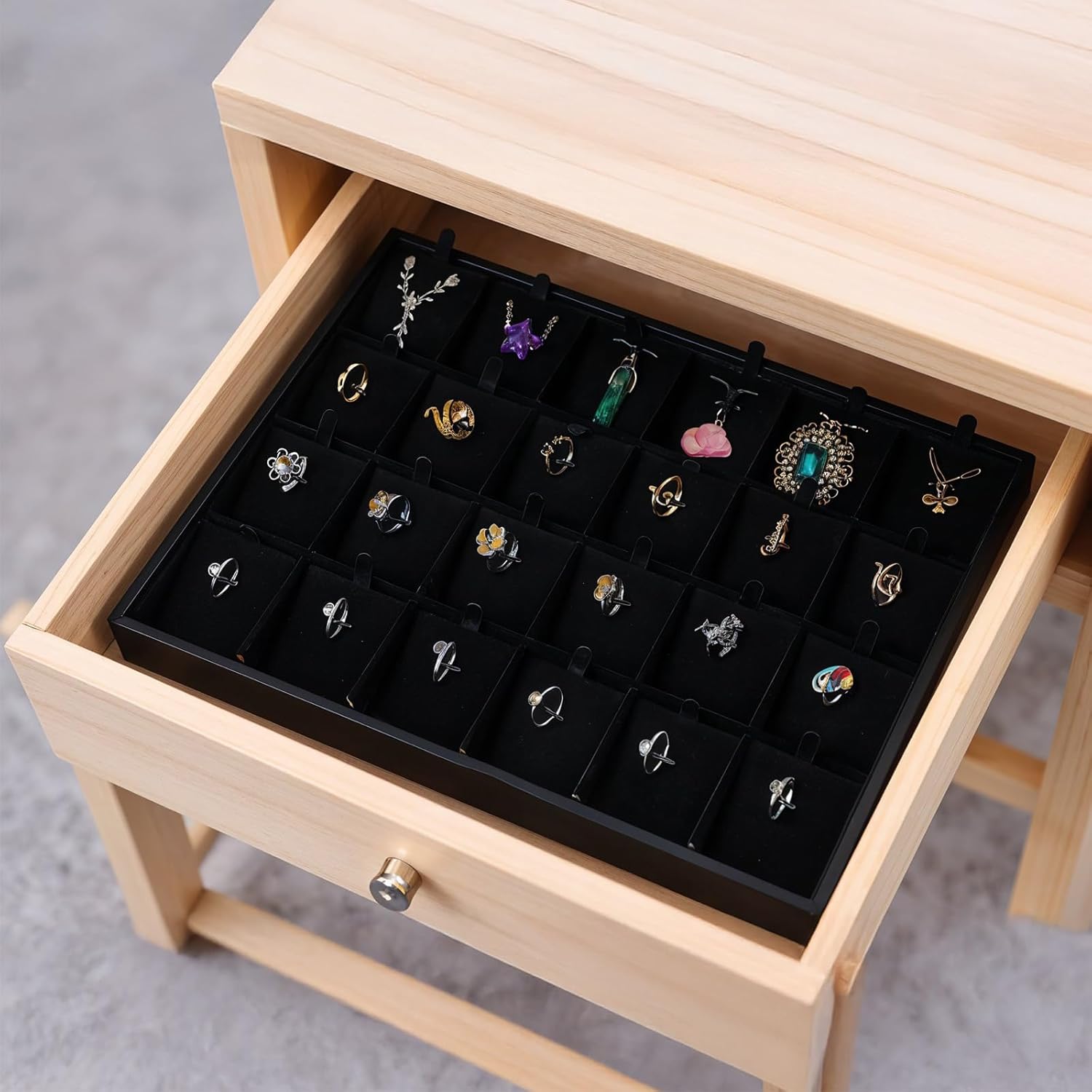 Velvet Jewelry Tray for Drawers Black Jewelrys Display Tray Stackable Jewelry Organizer Trays for Necklace Bracelet Ring Watch