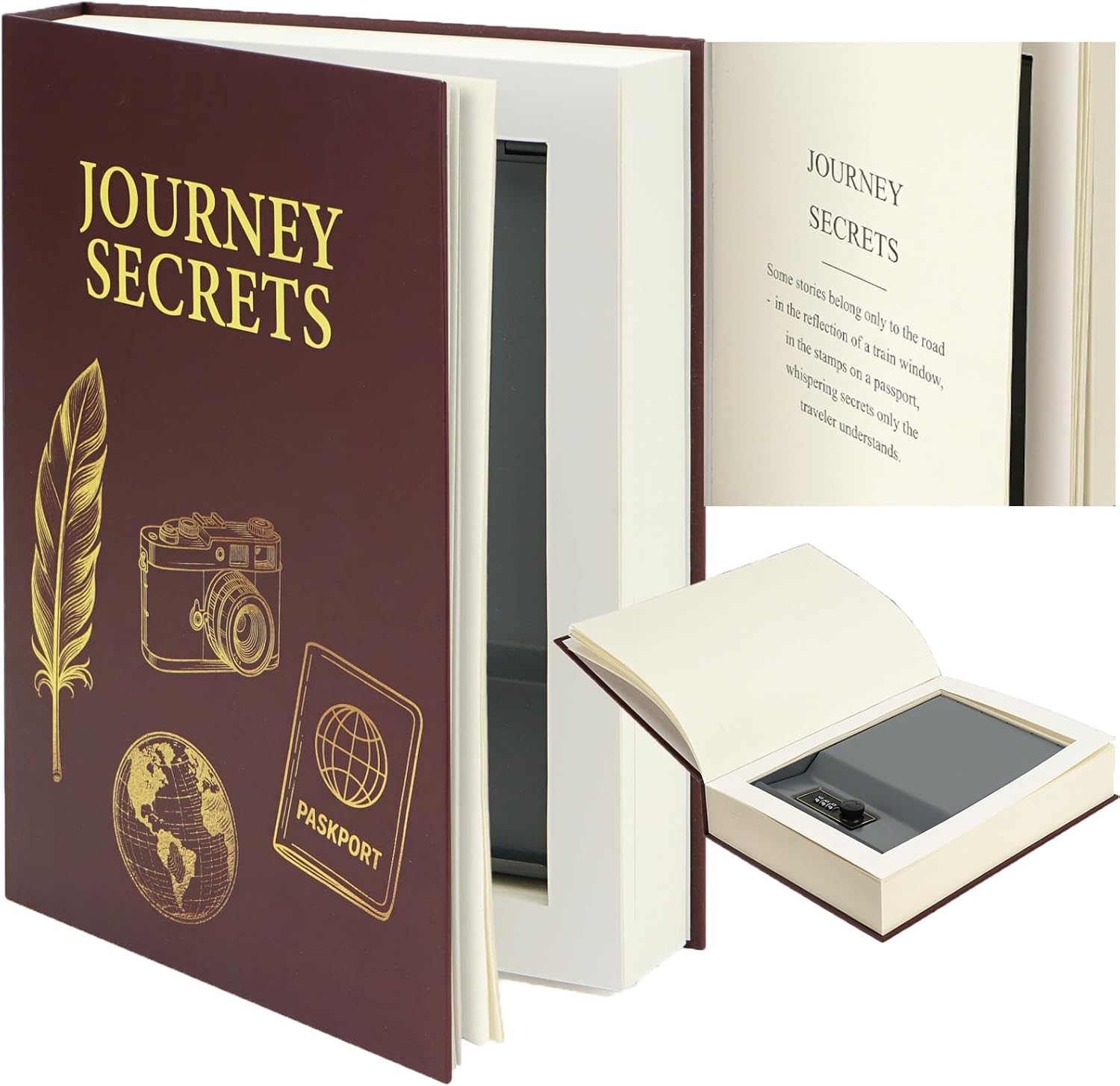 Large Decorative Book Safe with Combination Lock, 10.82"×7.67"×1.77" Hidden Storage Diversion Box for Cash, Phone, Passport, Valuables – Home Office Bookshelf, Journey Secrets