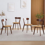 Walnut Solid Wood Chairs Set of 6 for Living Room and Home Kitchen, with Khaki Fixed Cushion (Louis-6 Walnut, Walnut/Khaki)