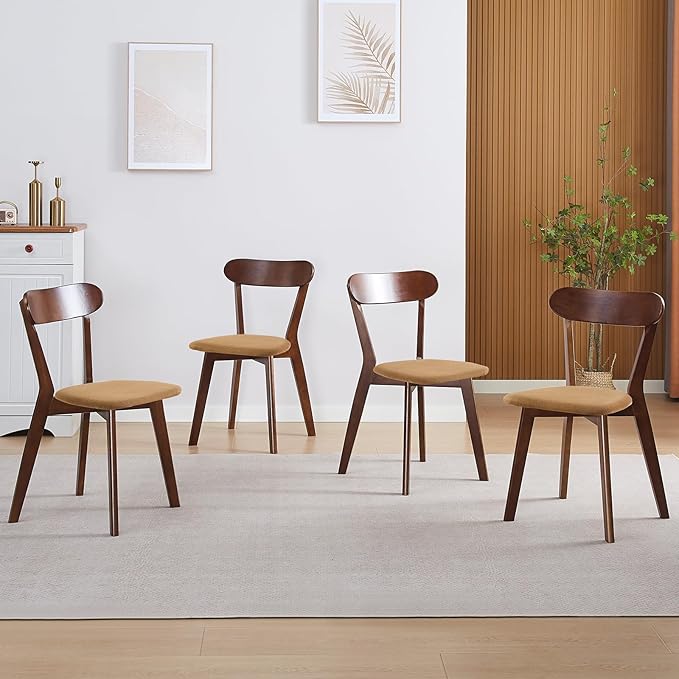 Walnut Solid Wood Chairs Set of 6 for Living Room and Home Kitchen, with Khaki Fixed Cushion (Louis-6 Walnut, Walnut/Khaki)