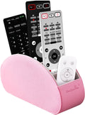 BONNY DODO Remote Control Holders Organizer Box with 5 Compartment PU Leather Multi-functional Office Desk Storage Caddy Store Tv Remote for Media Player,Brush,Pencil,Glassees&Office Supplies (Pink)