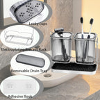 2-Pack Grey Toothbrush Holders, Wall Mounted or Countertop Toothbrush Holders with Drain Tray, All-in-One Bathroom Organizers and Storage for Toothpaste, Razors, Family & Kids (Grey)