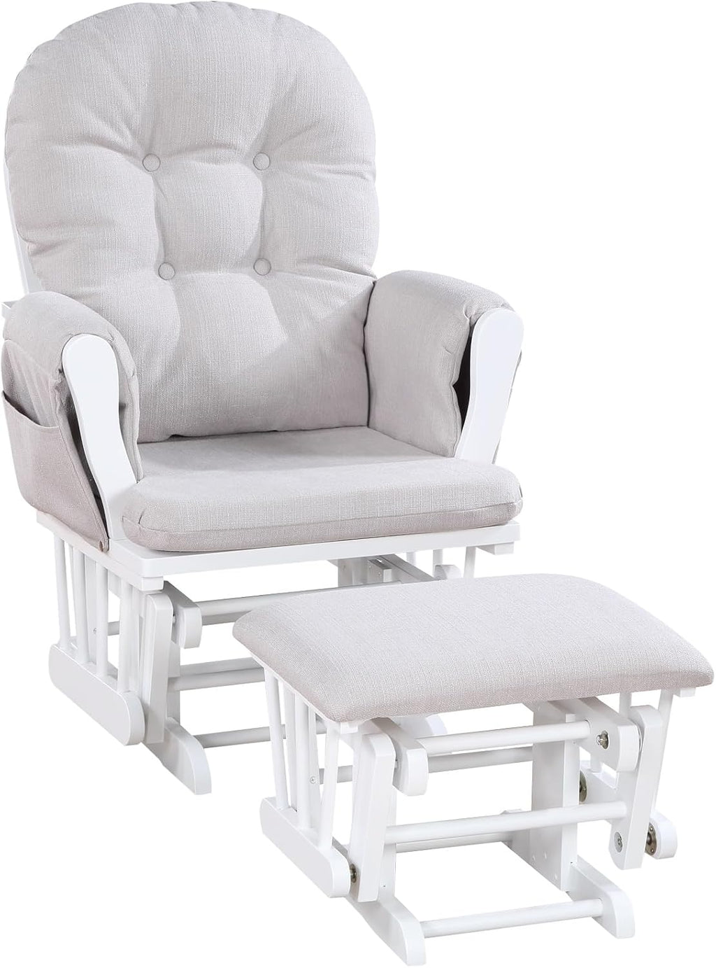 Penau Glider Ottoman, Quiet Gliding, Gray Fabric, Button Tufted | Soft Quiet Gliding, Nursery Bonding Use, Button Tufted Cushion, Side Storage Pocket, Ottoman