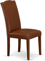East West Furniture DOEN7-MAH-66 7 Piece Dining Table Set Consist of a Rectangle Dining Room Table with Butterfly Leaf and 6 Brown Faux Faux Leather Parson Chairs, 42x78 Inch, Mahogany