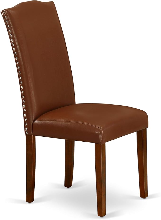 East West Furniture DOEN7-MAH-66 7 Piece Dining Table Set Consist of a Rectangle Dining Room Table with Butterfly Leaf and 6 Brown Faux Faux Leather Parson Chairs, 42x78 Inch, Mahogany