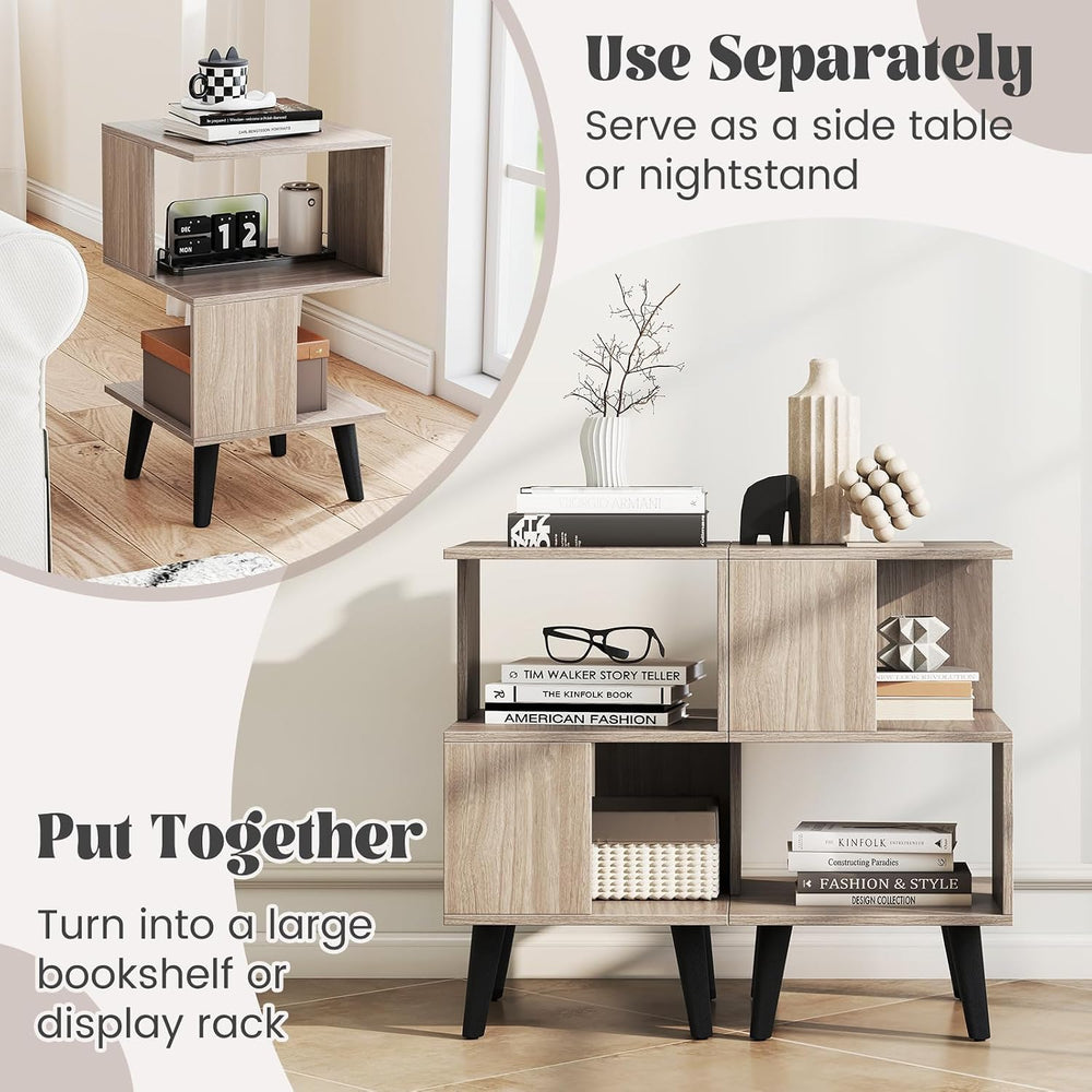 GOFLAME 3-Tier End Table Set of 2, Wood Sofa Side Table with Open Storage She...