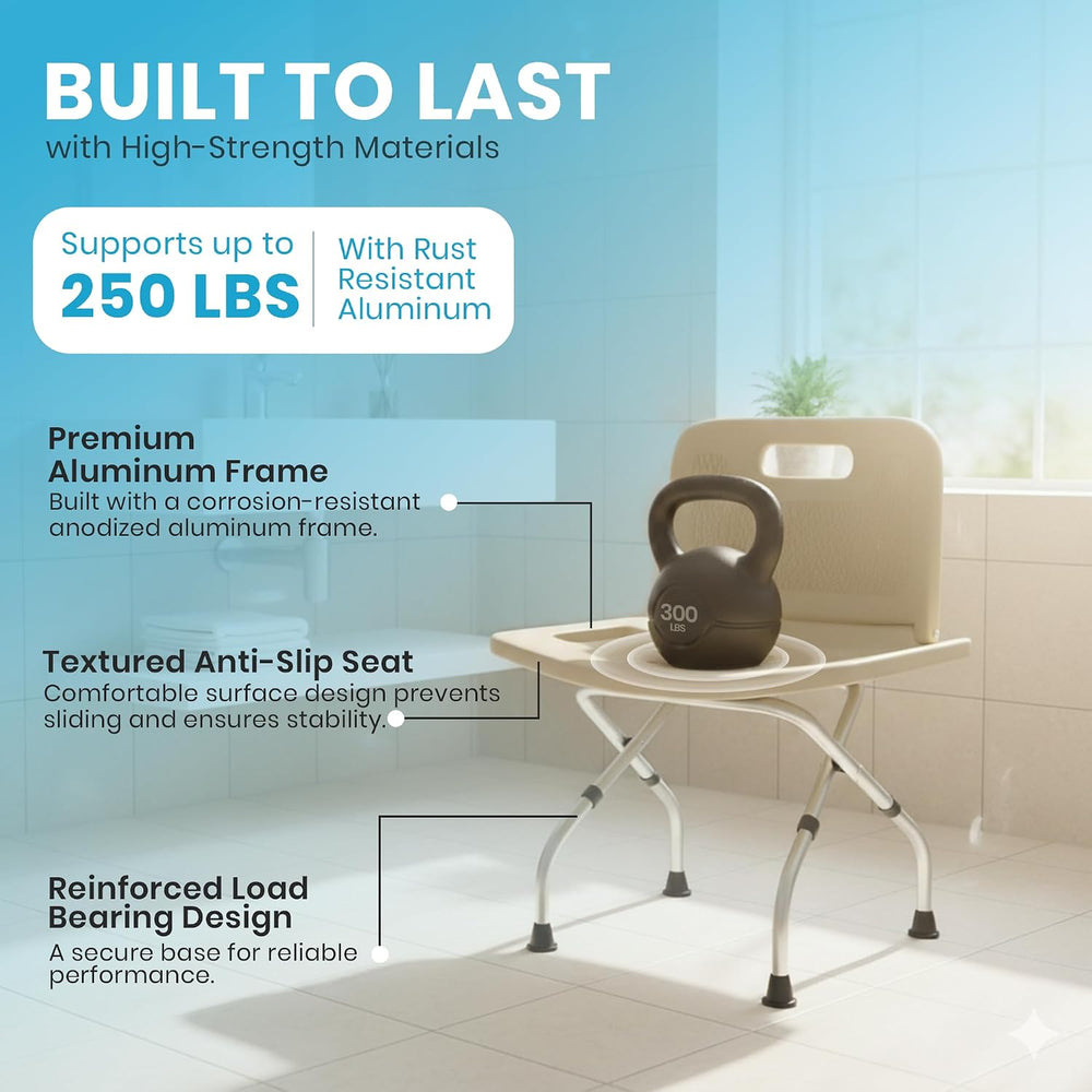 Yellow Ladybug Foldable Shower Chair - Adjustable Height Bath Stool with Non ...