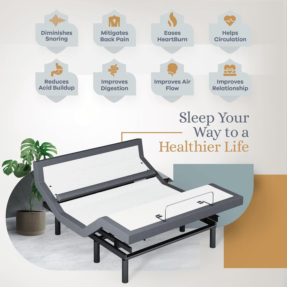 Sven & Son Bliss Adjustable Bed Base Frame Only, Head and Foot Lift, Lumb...