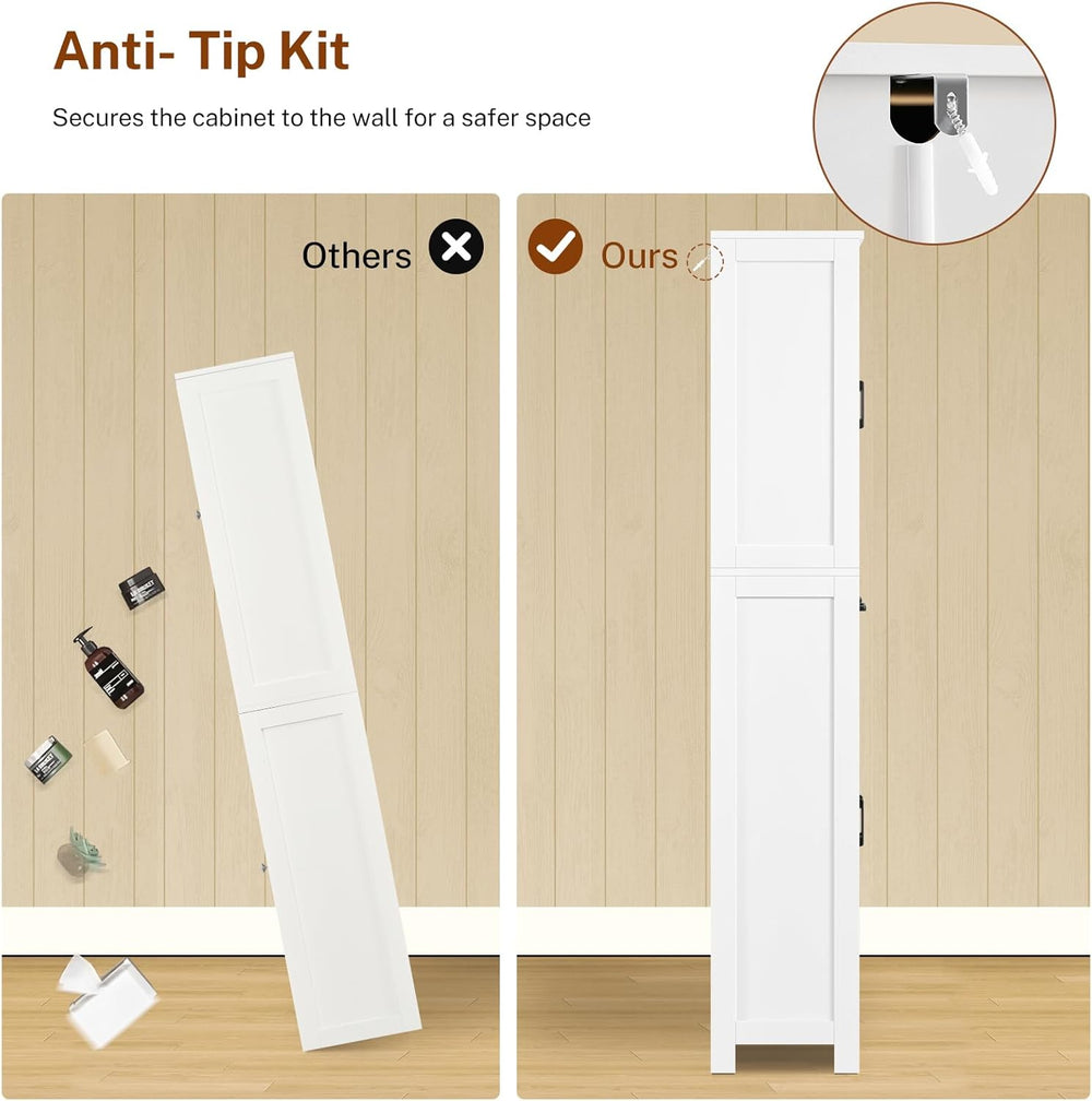 TEENFON Farmhouse Pantry Cabinet, 66.9″H Tall Kitchen Storage Cabinet with Ba...