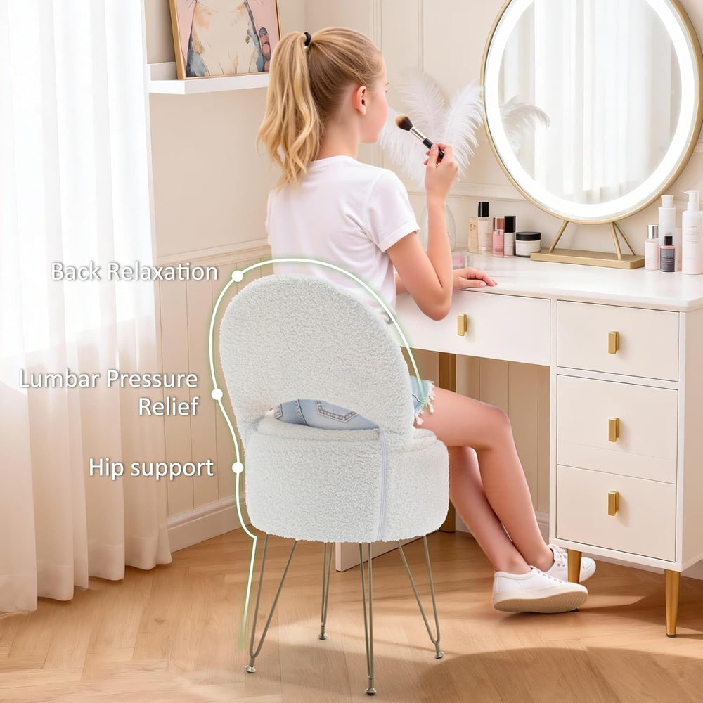 Korser Vanity Stool Chair with Storage and Folding Back, 13"x13"x27...