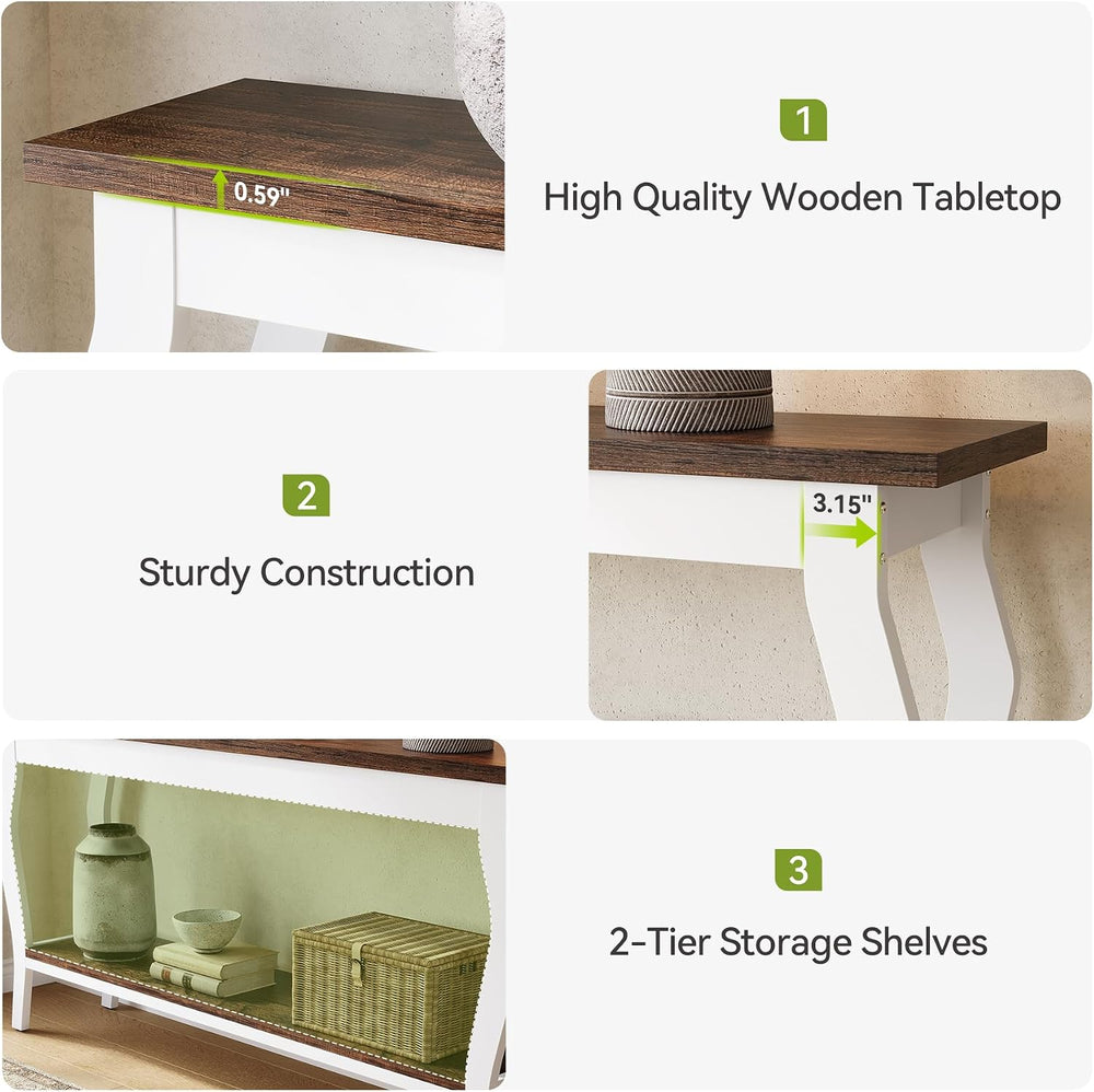 LITTLE TREE 70.9 Inches Long Console Table, 2-Tier Vintage Wooden Sofa Table ...