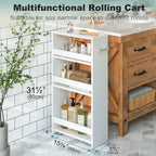 MARTY White Slim Storage Cart with Wheels, 4 Tier Rolling Utility Cart with Handle Slide Out Shelving Unit Organizer Trolley for Laundry Kitchen Bathroom Narrow Places Small Corner