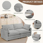 ROWHY 78'' Sectional 2 Seat Cloud Loveseat with 2 Throw Pillows, Modern Corduroy Love Seat, Cozy Sofa for Living Room, Office and Bedroom, Light Grey