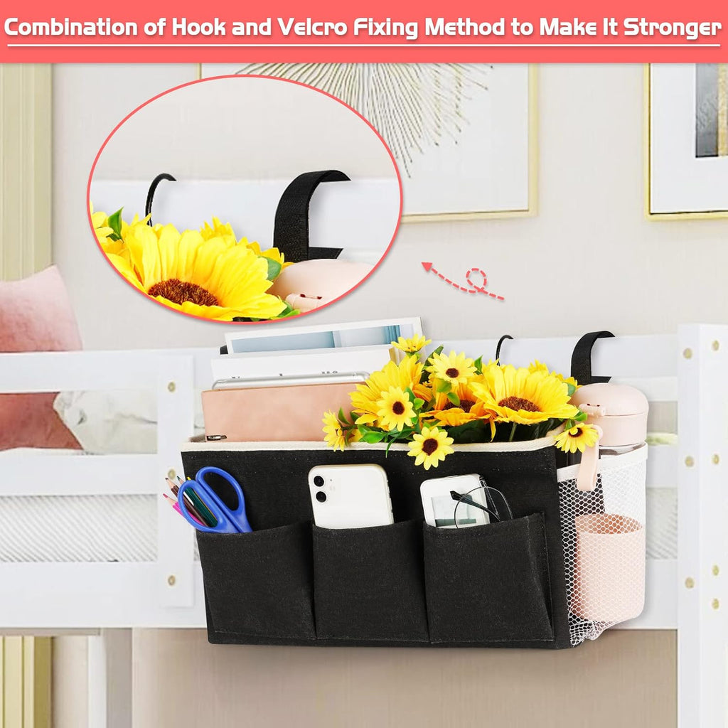 Loghot Bedside Caddy/Bedside Storage Bag Hanging Organizer for Bunk and Hospital Beds,Dorm Rooms Bed Rails,Can be Placed Glasses,Books,Mobile Phones,Keys (New Black)