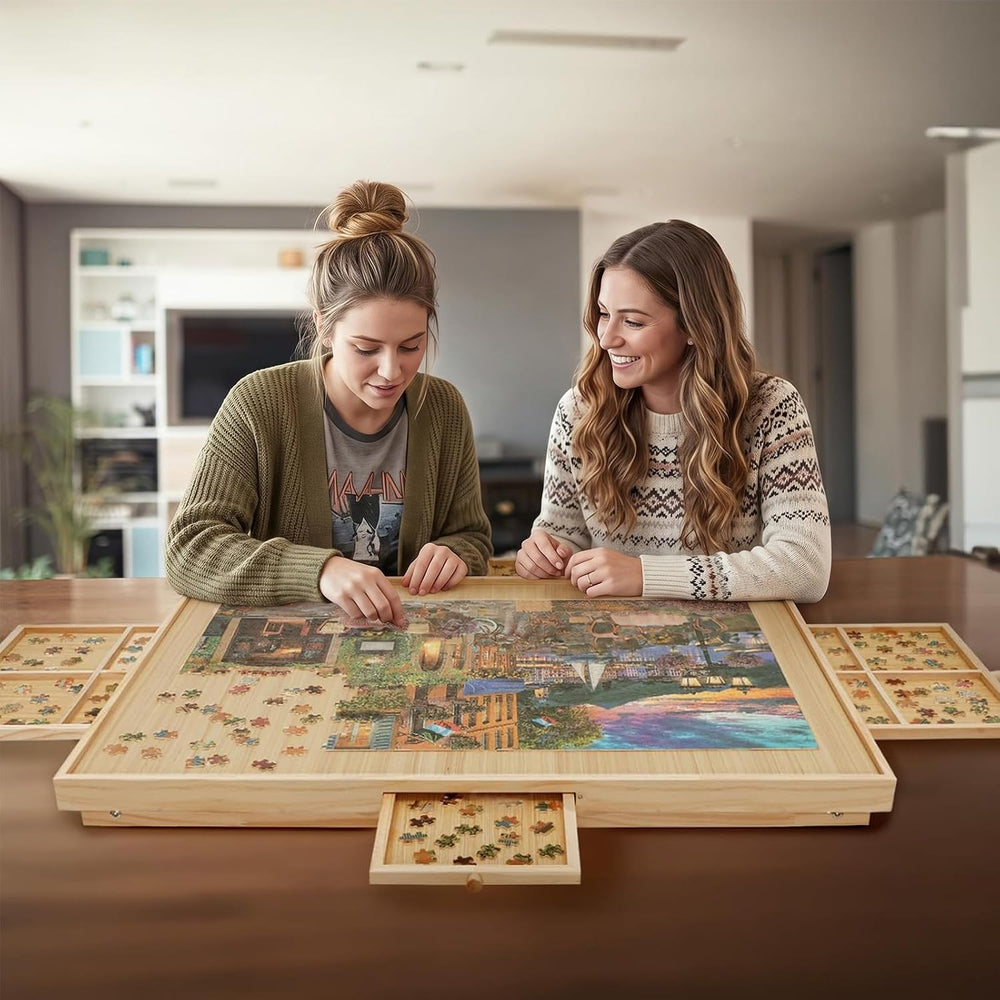 TEAKMAMA 1500Pcs Jigsaw Puzzle Table with 4 Drawers for Adults,Natural