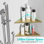 Corner Shower Shelves, 10” Recessed Tile Shower Shelf Brushed Golden, 304 Stainless Steel Grout in Corner Tile Shower Shelves, No Drilling, 2 Pack