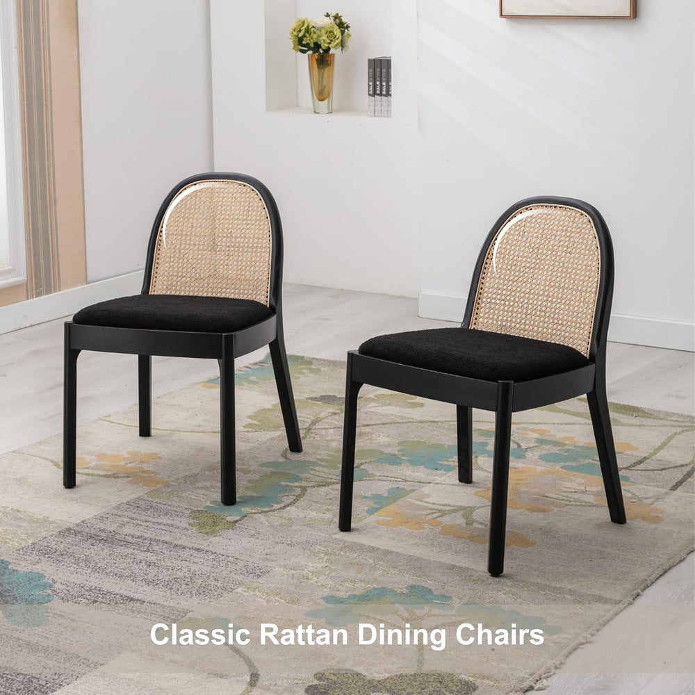 HEAH-YO Rattan Dining Chairs Set of 2, Upholstered Sherpa Dining Room Chairs ...