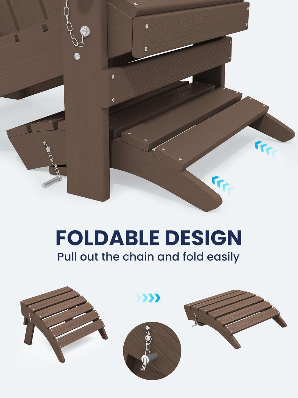 Folding Adirondack Ottoman for Adirondack Chair, Brown