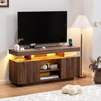 HOMMPA LED TV Stand for 55/50/43/40/32 inch TV - Modern Entertainment Center with Power Outlets, Gaming Console Cabinet with Storage Media Table and LED Lights for Living Room - Walnut