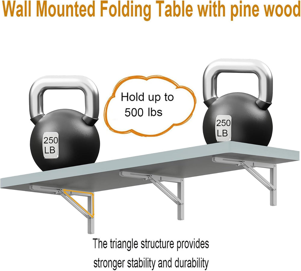 IAE Wall Mounted Folding Table with Pine Wood,60" x 16"Floating Wal...