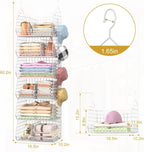 6 Tier Extra Large Hanging Closet Organizer, Closet Storage Hanging with Dividers, Wire Closet Shelf with 5 S Hooks 4 Dividers,Sweater Handbag Hat Accessory Storage Hanger,White
