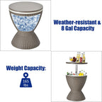 Giantex Outdoor Ice Cooler Side Table with Adjustable Height, 8 Gal Beverage Bucket with Drain Plug, Rattan Patio Bar Table for Poolside, Deck, BBQ & Backyard Parties