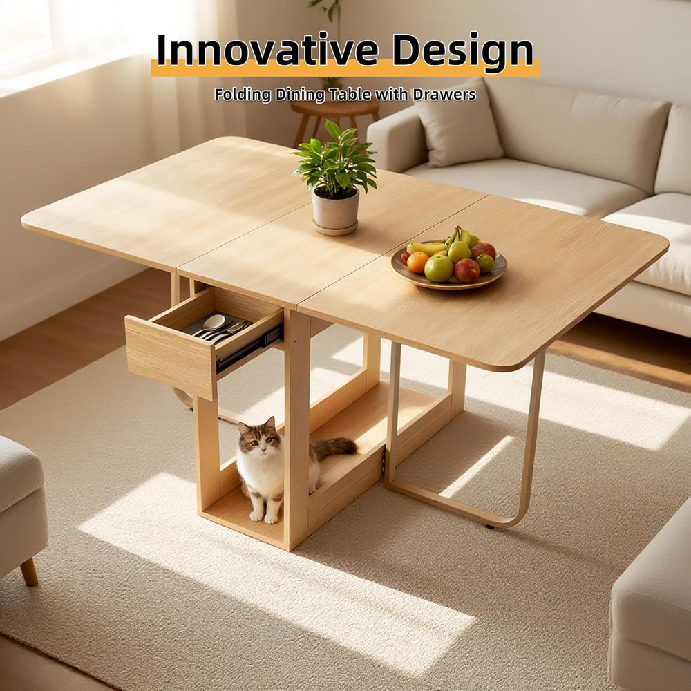 Folding Dining Room Table for 4/6 with 35.4" Extra Wide Space Saving Dro...