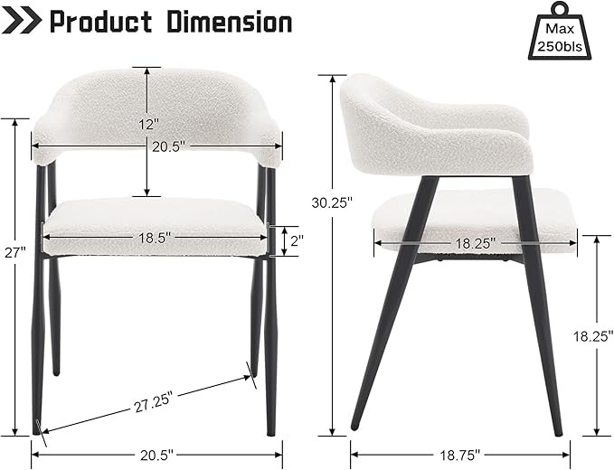 HNY Modern Dining Room Arm Chairs Set of 4, Faux Sherpa Boucle Upholstered Ba...