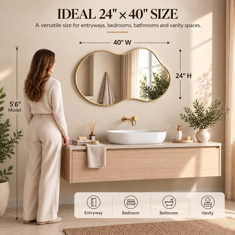 Irregular Wall Mirror 24×40 Inch Wall Mirrors Decorative Gold Modern Asymmetr...