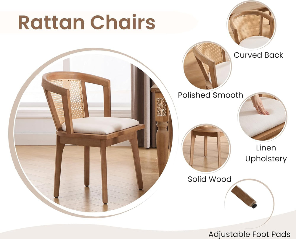 EALSON Rattan Mid Century Dining Chairs Set of 2 Modern Farmhouse Wooden Dini...